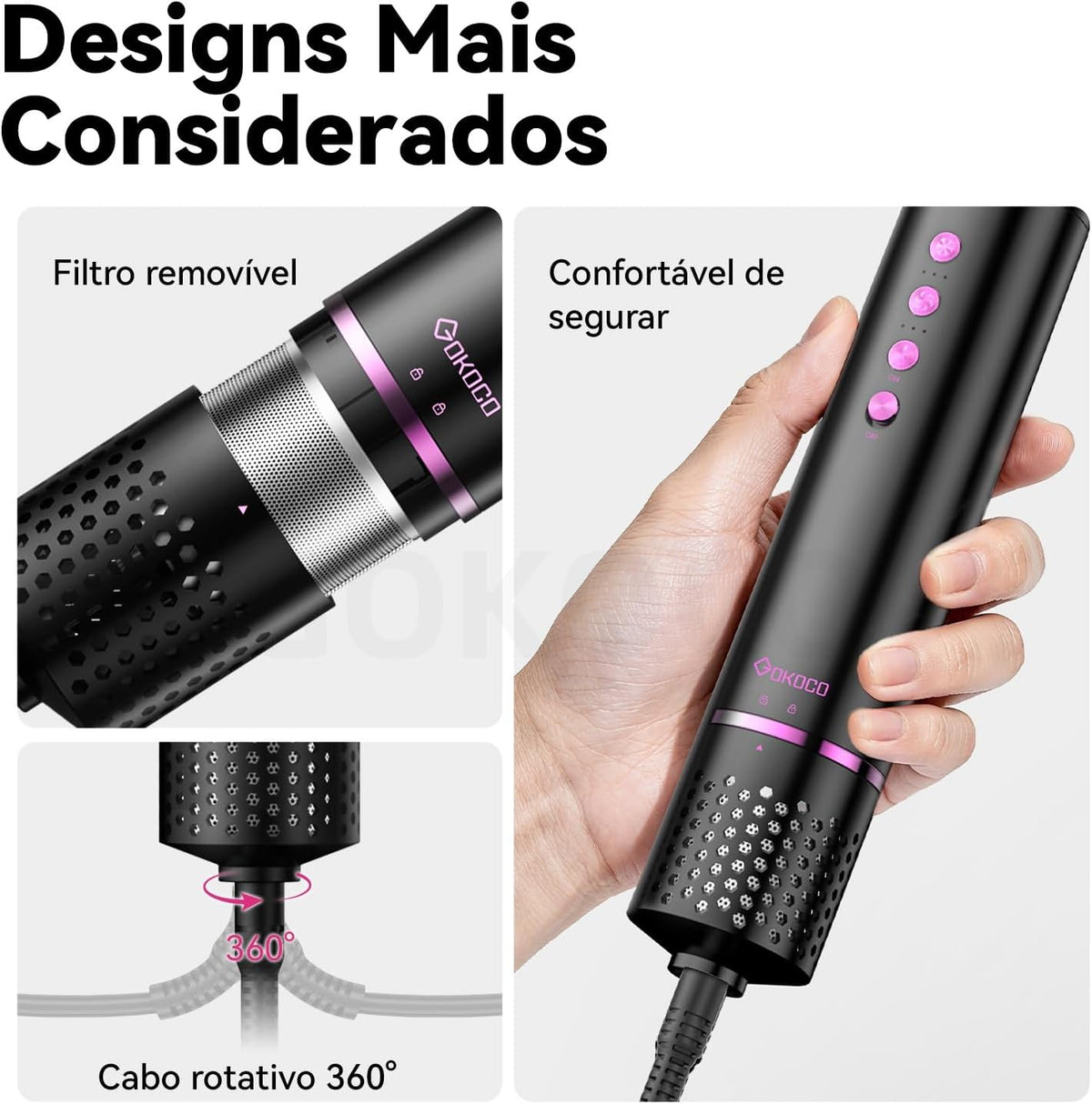 Escova Secadora e Modeladora 5 em 1 – 1300W Bivolt - Gokoco